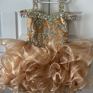 Gold Embellished Cupcake Pageant Ruffle Dress